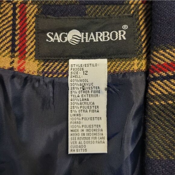 Sag Harbor Gold & Navy Vintage Wool Blend Plaid Blazer Women's Size 12 - Picture 6 of 12